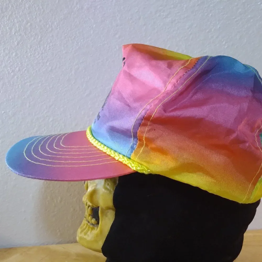 Vintage Goofy's Muffler Customs Neon Rainbow Rope Slider Back Hat